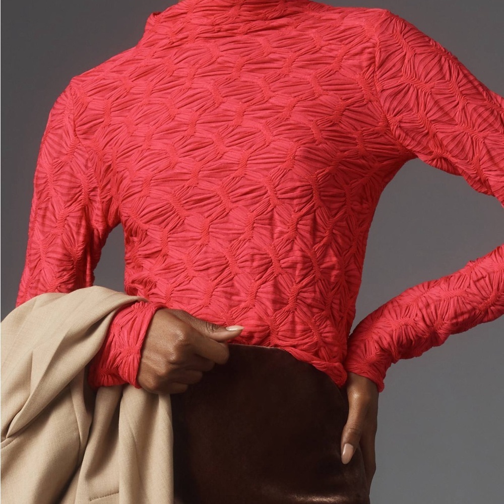 Maeveā Anthropologie Women's Size Small Pink Mock Neck Textured Long Sleeve Top